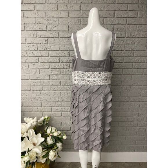 London Times Women Gray Sleeveless Layered Shift Dress With Lace Detail  Size 14 - Picture 2 of 7